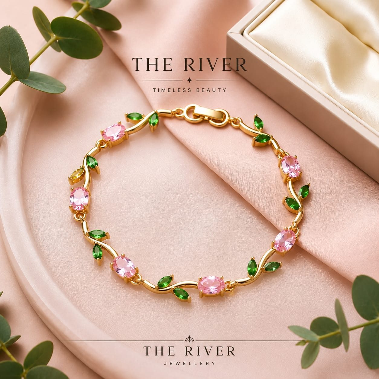 Elegant Pink Crystal Floral Bracelet