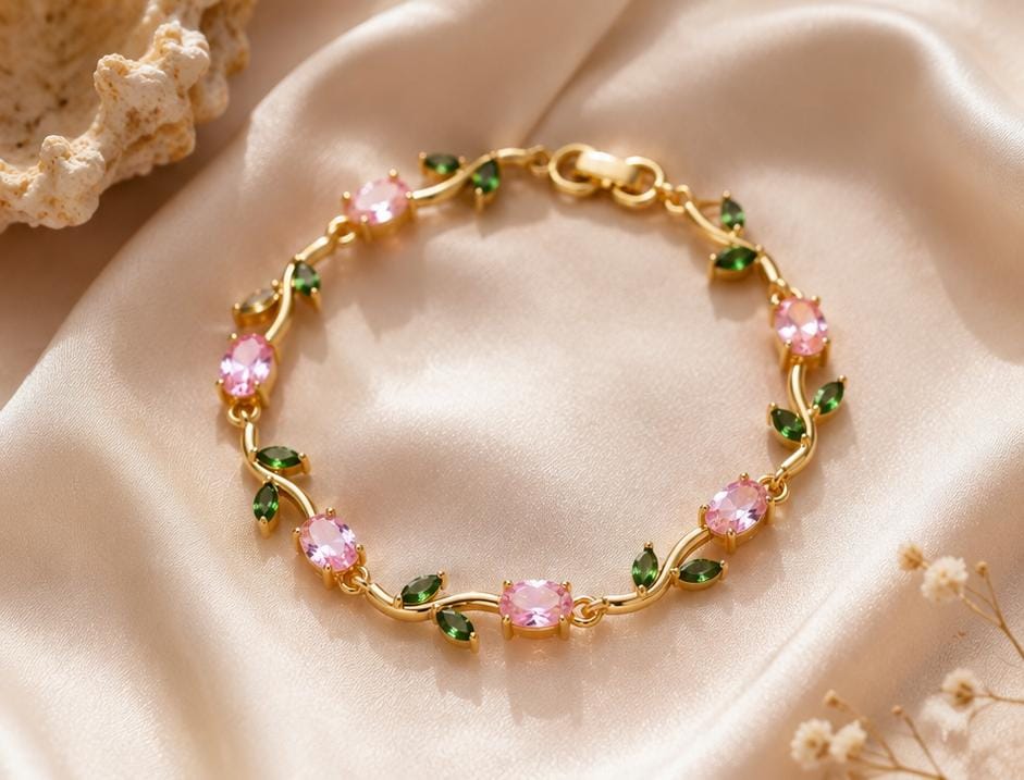 Elegant Pink Crystal Floral Bracelet